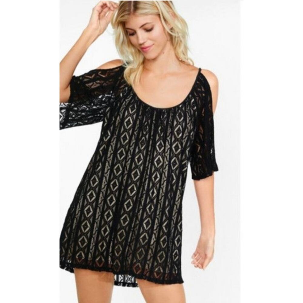 Express Black Lace Cold Shoulder Mini Dress Size Medium NWOT